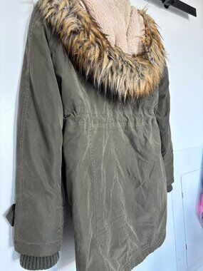 Halogen Olive Green Faux Fur Trim Parka Jacket - Size XS